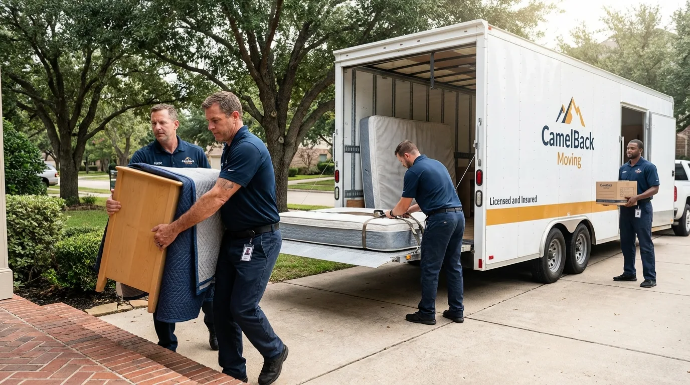 Crew loading residential truck for cross-state move from Wathena, KS