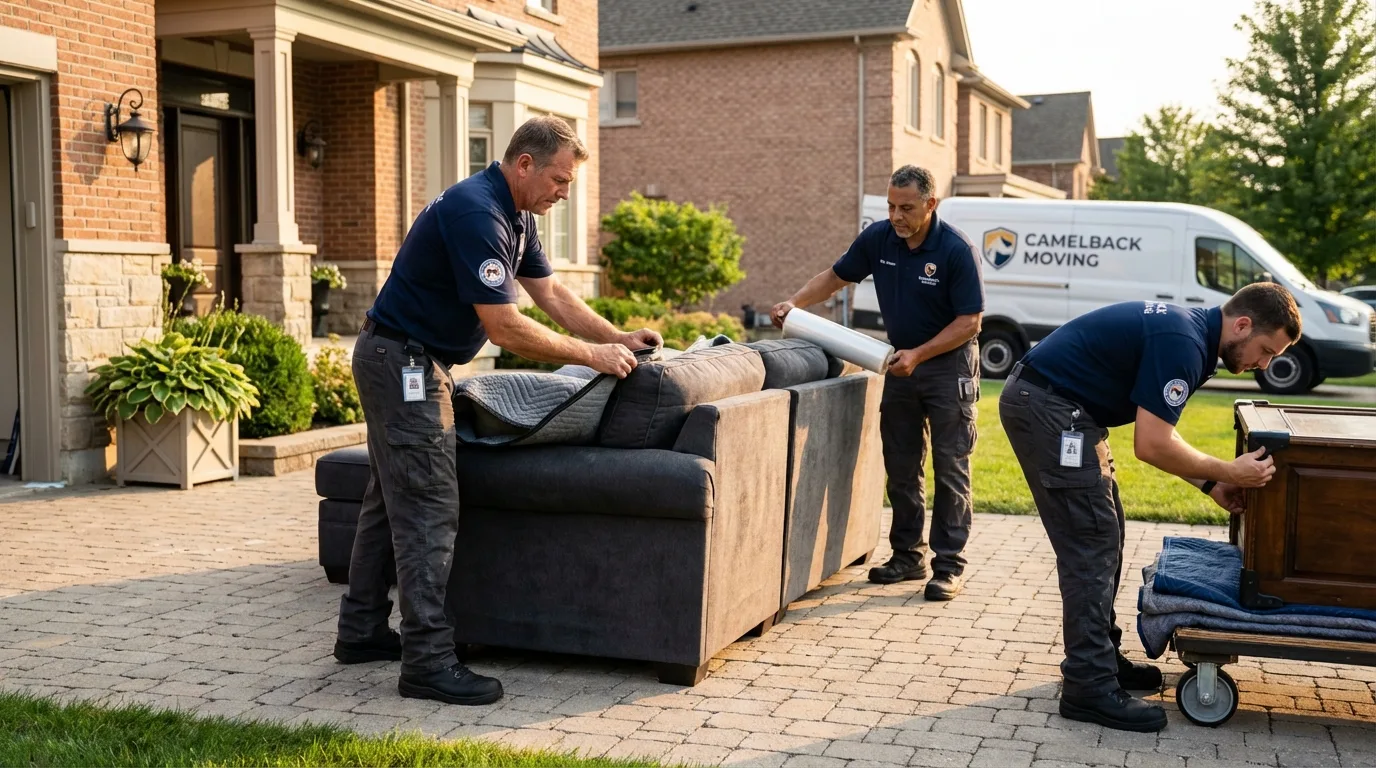 Large estate moving crew wrapping furniture in Wathena, KS