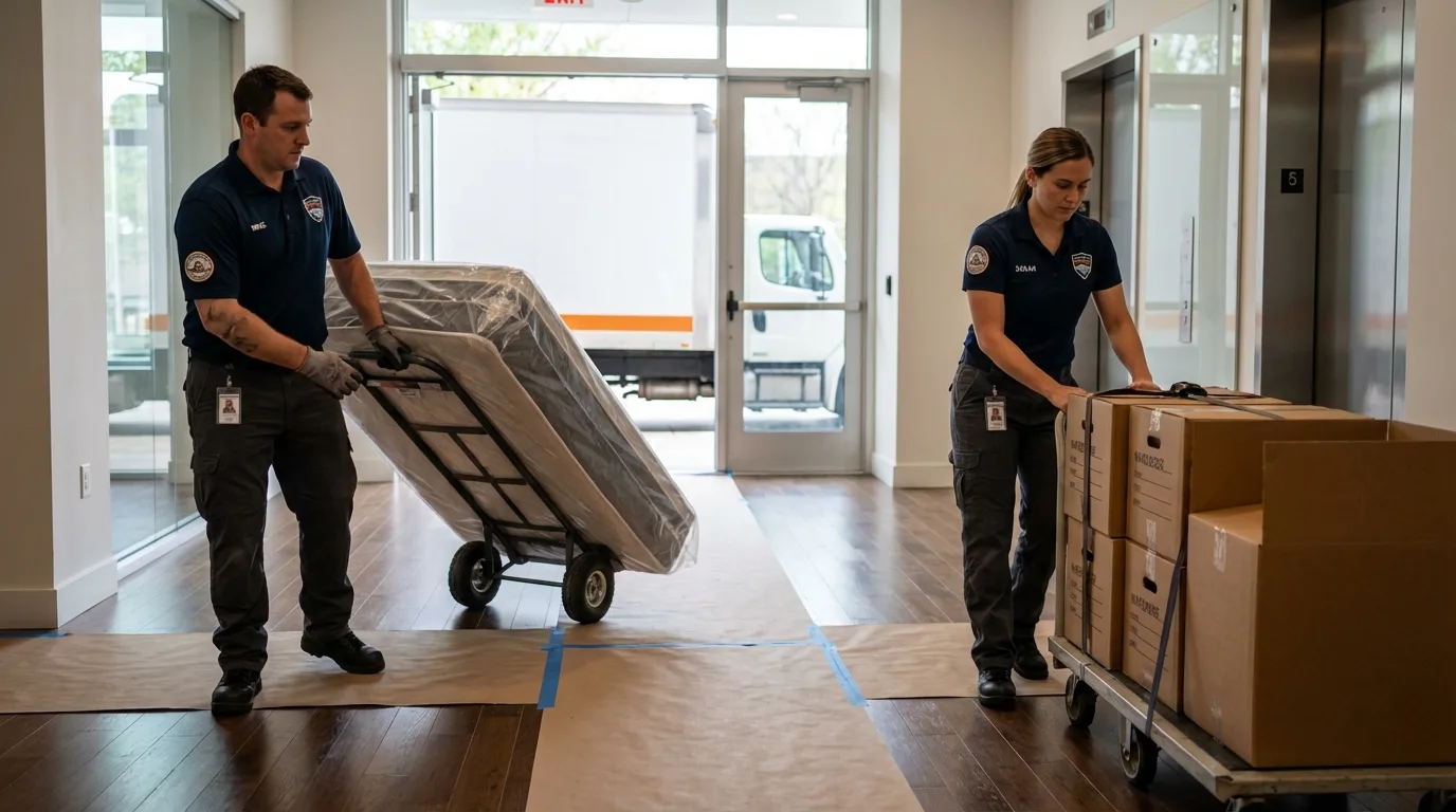 Professional apartment movers loading elevator in Wathena, KS